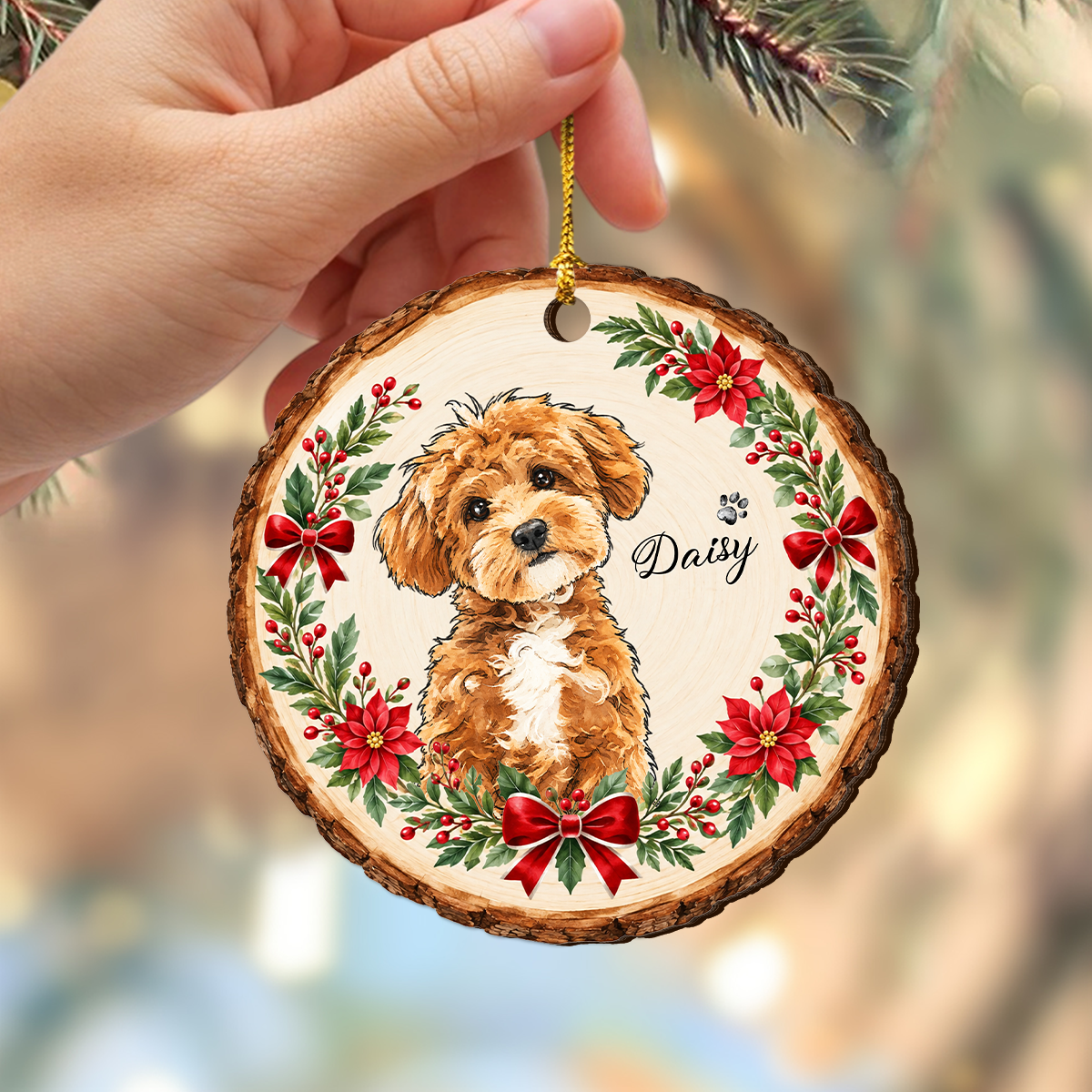 Custom Photo Watercolor Pet Dog Cat Wood Ornament Christmas Gift HA75 919530