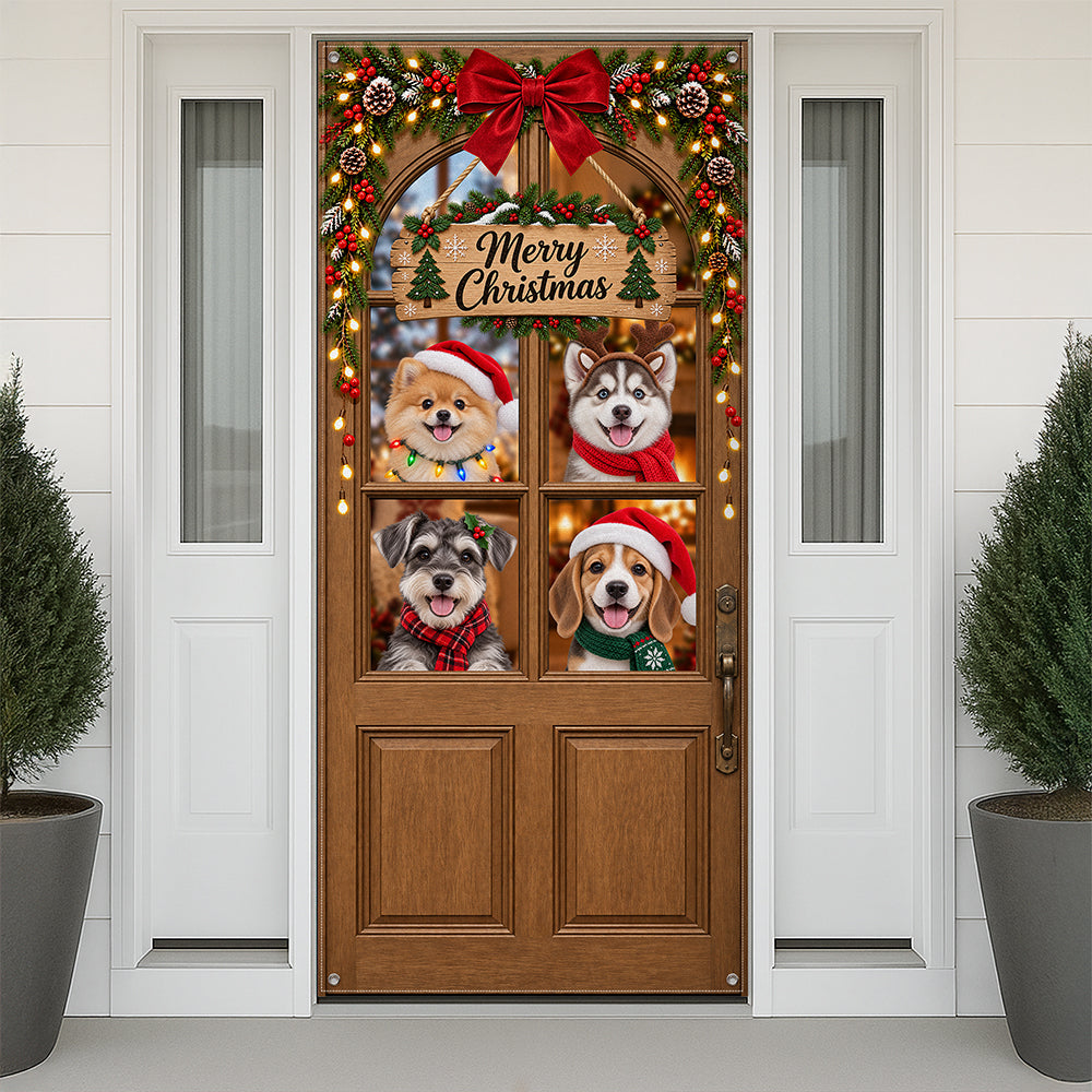 Custom Dog Photo Merry Christmas Home Decor Door Cover CH07 180622