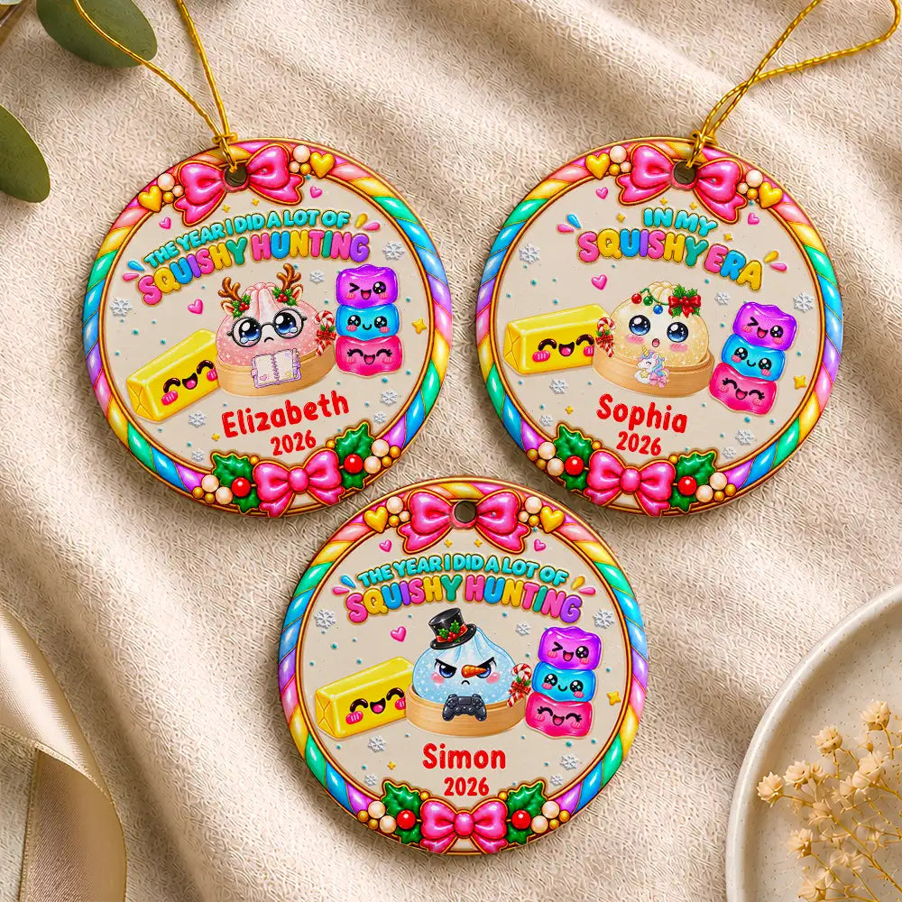 Christmas Gift For Kids Girls Squishy Lovers - Personalized The Year Of Squishy Hunting Circle Ceramic Ornament