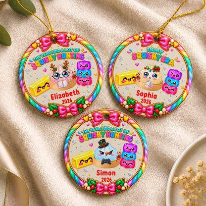 Christmas Gift For Kids Girls Squishy Lovers - Personalized The Year Of Squishy Hunting Circle Ceramic Ornament