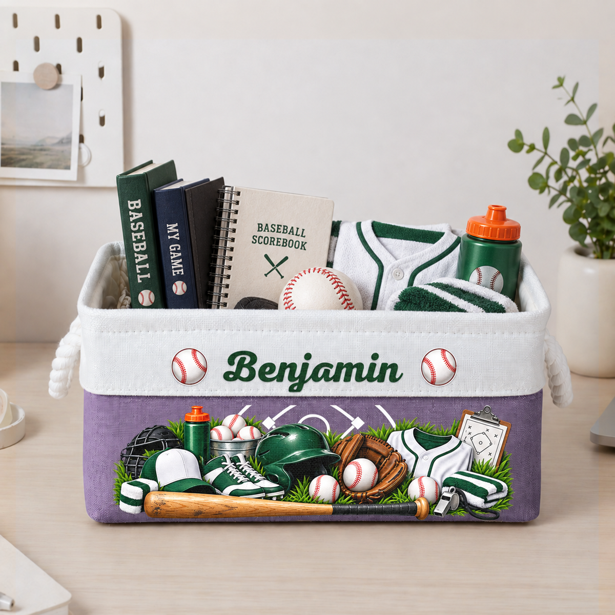 Gift For Baseball, Softball, Soccer, Football, Basketball, Hockey Lover Room Decor - Personalized Storage Basket