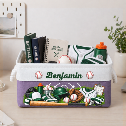 Gift For Baseball, Softball, Soccer, Football, Basketball, Hockey Lover Room Decor - Personalized Storage Basket