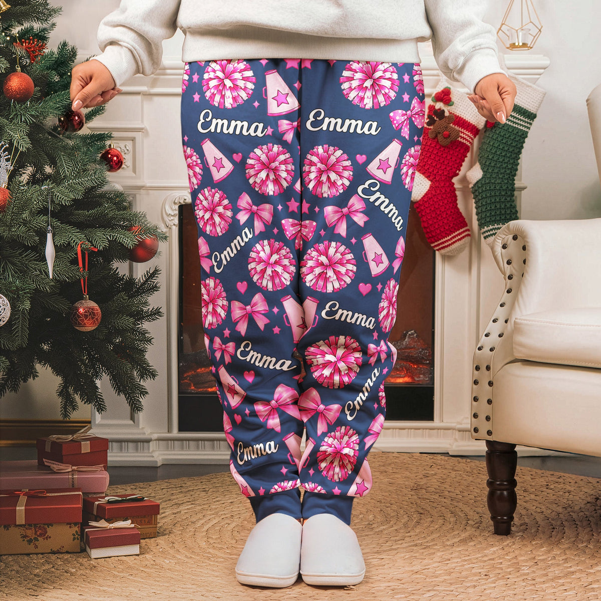 Coquette Bow Cheerleader Custom Name Gift For Cheerleader Girl - Personalized Lounge Pants