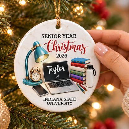 Senior Year Christmas Study Desk – Personalized Ceramic Ornament – Senior Keepsake Gift, High School or College Graduation Gifts