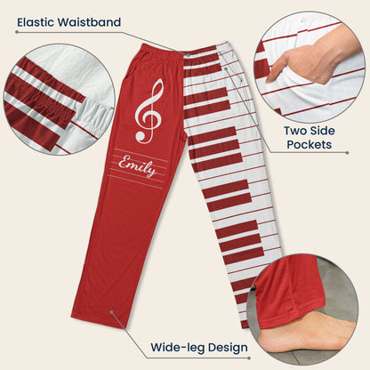 Piano, Keyboard Music Custom Name, Gift For Musician, Pianist, Composers - Personalized Lounge Pants