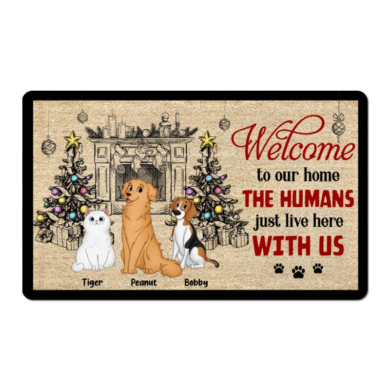 Dogs Cats Welcome To Our Home Christmas Personalized Doormat