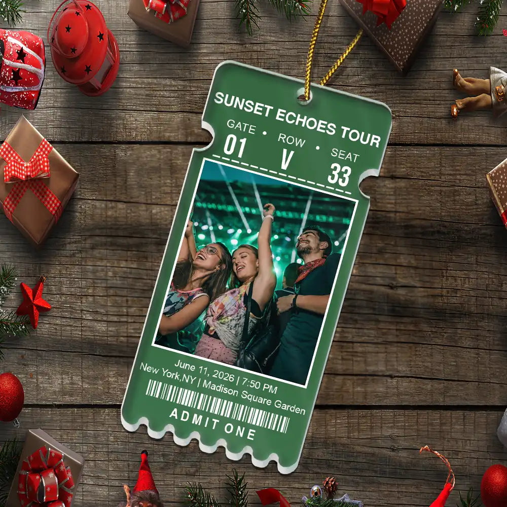 Keepsake For Fans, Music Lovers - Personalized Custom Photo Concert Ticket Acrylic Ornament