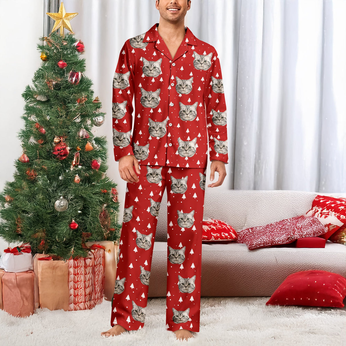 Custom Dog Cat Face Christmas Pajamas, Funny Holiday Outfit For Pet Owners LM32 670109