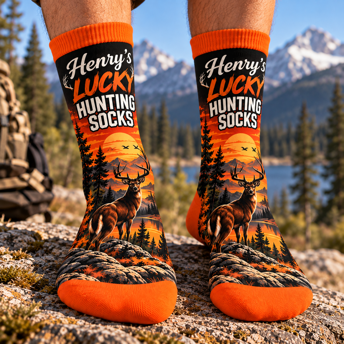 Personalized Lucky Hunting Socks, Custom Name Deer Hunting Socks CH07 180848