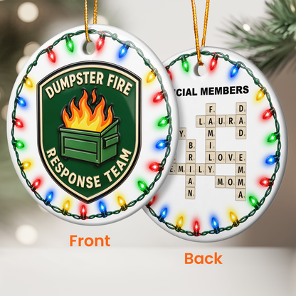 Dumpster Fire Response Team - Custom Crossword Names - Personalized Ornament