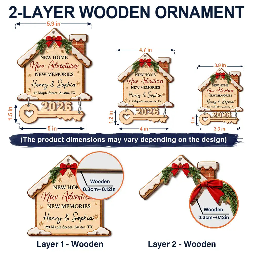Housewarming Gift For Married Couples Friend Family - Personalized First Christmas In Our New Home Wooden Ornament With Tag