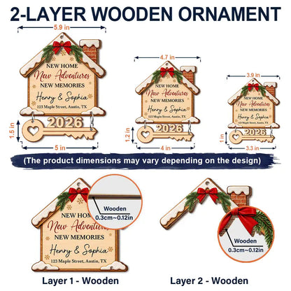 Housewarming Gift For Married Couples Friend Family - Personalized First Christmas In Our New Home Wooden Ornament With Tag