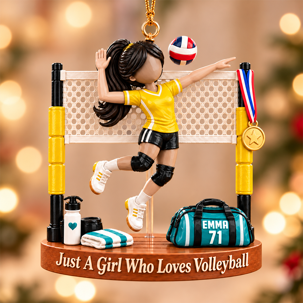 Personalized Volleyball Player Christmas Ornament, Custom Name, Number & Uniform Colors, Just a Girl Who Loves Volleyball Gift