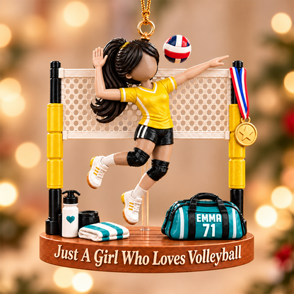 Personalized Volleyball Player Christmas Ornament, Custom Name, Number & Uniform Colors, Just a Girl Who Loves Volleyball Gift