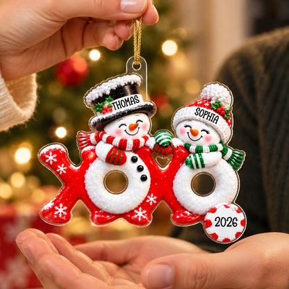 Hugs & Kisses XOXO Snowman Couple 2D Flat - Personalized Acrylic Ornament - Christmas Gift for Couple