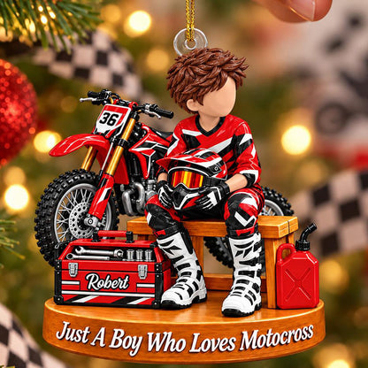 Personalized  Motocross Ornament Just A Boy Who Loves Motocross Custom Player Name & Number Christmas Ornament Gift for Motocross Lovers H2511 Trna