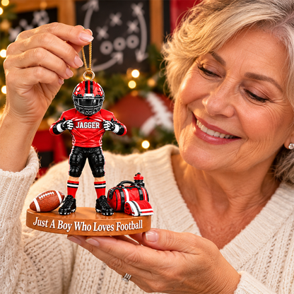 Personalized Football Player Christmas Ornament, Custom Name, Number & Uniform Colors, Just a Boy Who Loves Football Gift New