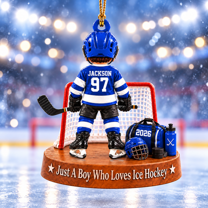 Custom Just A Boy Who Loves Ice Hockey Ornament, Christmas Tree Decoration, Hockey Gift L0411