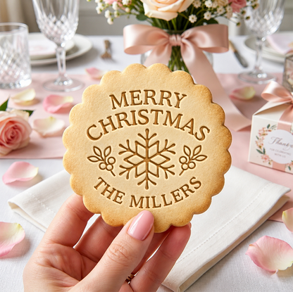 Custom Family Name Merry Christmas Cookie Stamp, Personalized Holiday Baking Gift TH10 171391