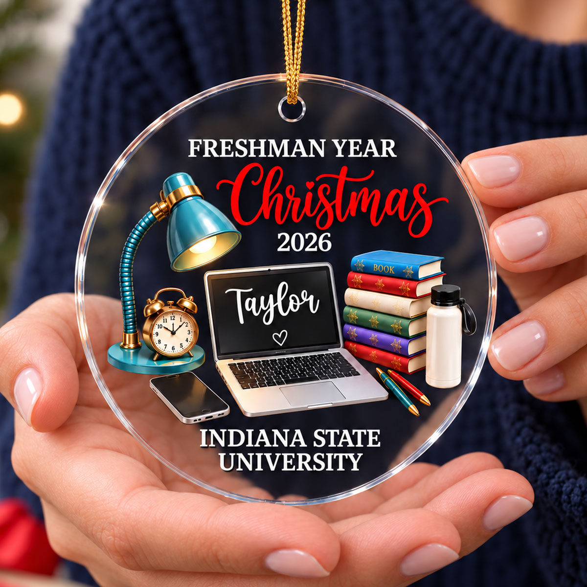 Freshman Year Christmas Study Desk – Personalized Acrylic Ornament – College Student Christmas Gift, First Year Keepsake