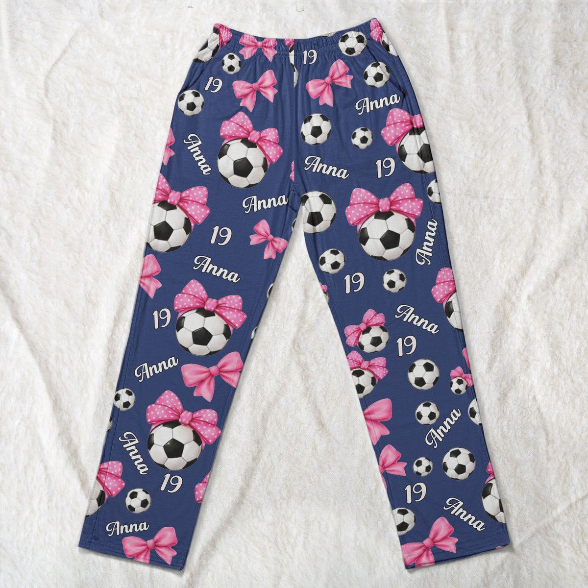 Coquette Bow Soccer Custom Name, Number Gift For Soccer Player, Soccer Team - Personalized Lounge Pants