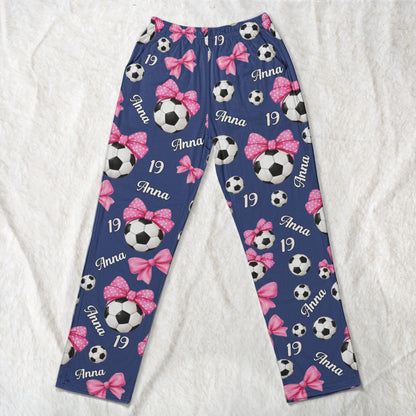 Coquette Bow Soccer Custom Name, Number Gift For Soccer Player, Soccer Team - Personalized Lounge Pants
