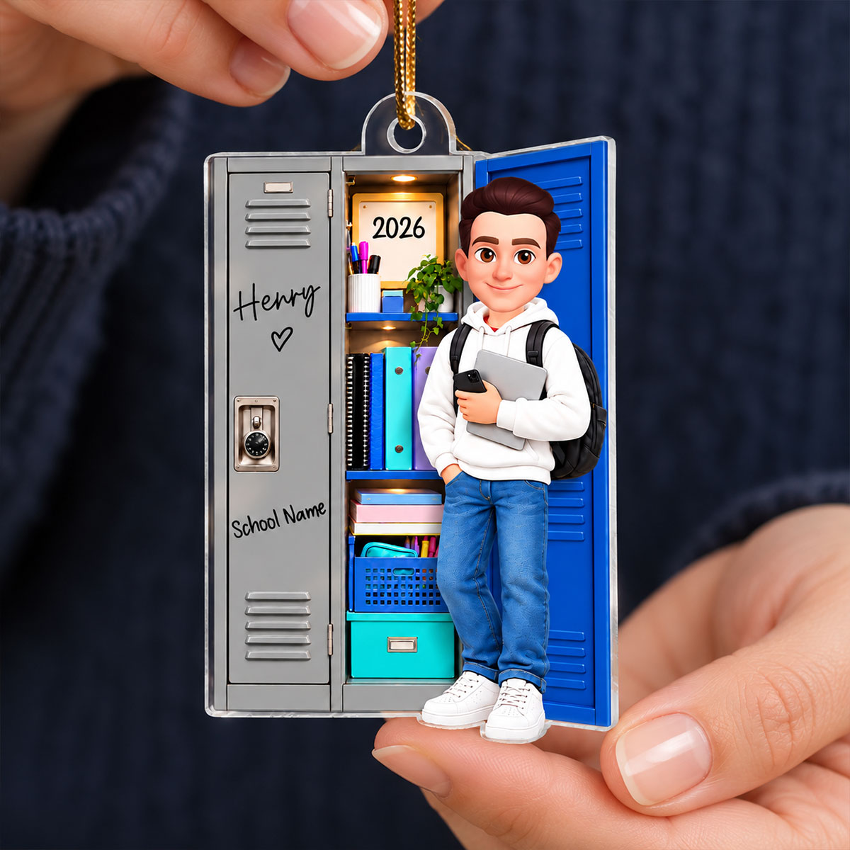 Girl Boy School Locker 2D Flat - Personalized Acrylic Ornament - Personalized Christmas Gift for High School Student