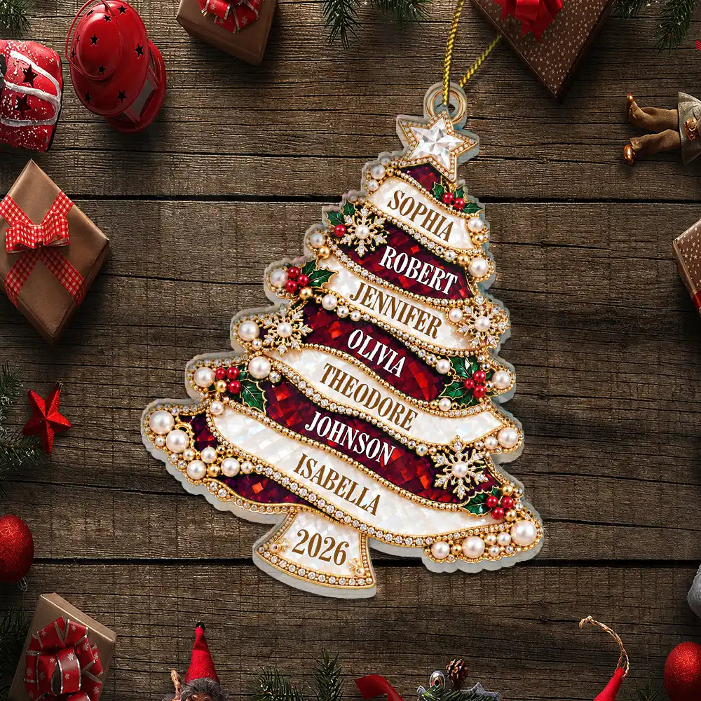 Holiday Gift For Family - Personalized Christmas Tree Golden Pearl Acrylic Ornament