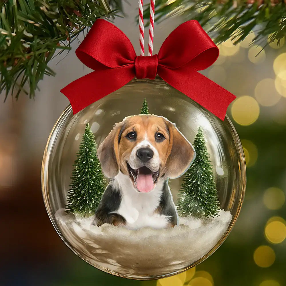 Custom Photo Christmas Pet Face Dog Cat Lover - Personalized 3D Acrylic Ball Ornament