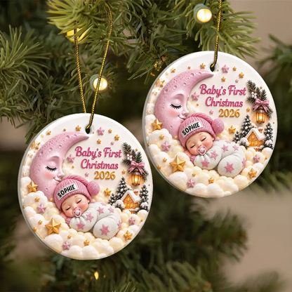 Baby's First Christmas - Personalized Sleeping Baby 3D Embossed Circle Ceramic Ornament