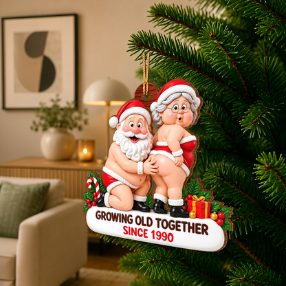 Custom Funny Santa Couple Growing Old Together Wooden Ornament LM32 670201