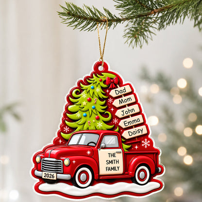 Custom Family Name Christmas Tree Red Truck Acrylic Ornament, Christmas Decoration for Families CH07 180740
