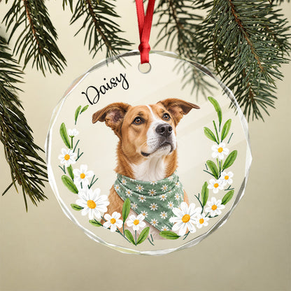 Custom Dog Photo And Name Flower Glass Ornament, Personalized Christmas Tree Decoration for Pet Lovers LM32 670361