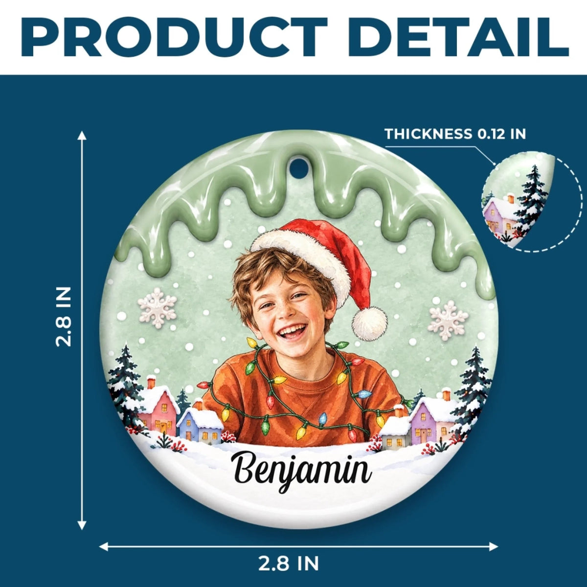 Custom Photo Christmas Gifts for Kids - Personalized Ceramic Ornament