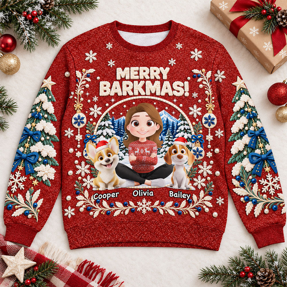 Custom Christmas Sweatshirt for Dog Mom, Dog Lovers • Merry Barkmas - Personalized All-Over-Print Sweatshirt
