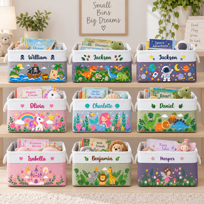 Custom Toy & Book Basket For Kids, Daughter, Son - Personalized Storage Basket