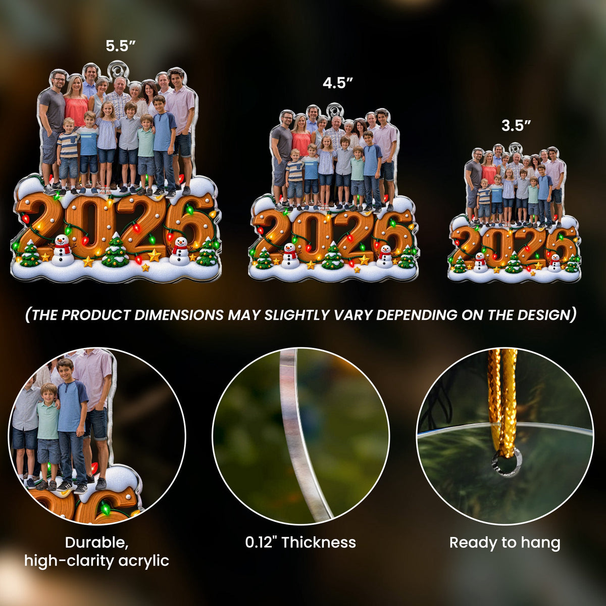 Custom Photo 2026, 2027 Family, Kids, Friends, Coworker - Personalized Ornament