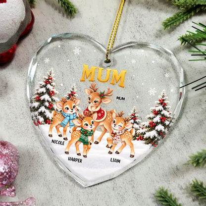 Christmas Gift For Grandma - Personalized Reindeer Grandkids Glass Ornament