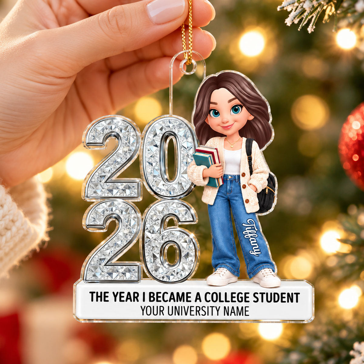 The Year I Became A College Student - Personalized Acrylic Ornament - Christmas Gift For College Students, Freshmen, Son, Daughter