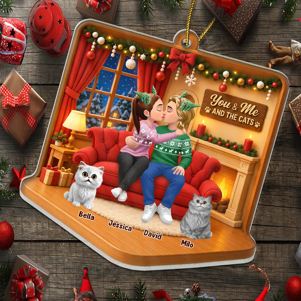 Christmas Gift For Couples With Dogs - Personalized Diorama Style Acrylic Ornament