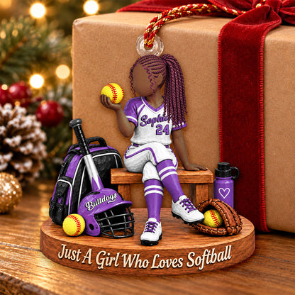 Just A Girl Who Loves Softball, Personalized Softball Ornament, Custom Player Name Gift, Gift For Softball Players Softball Lover MI209
