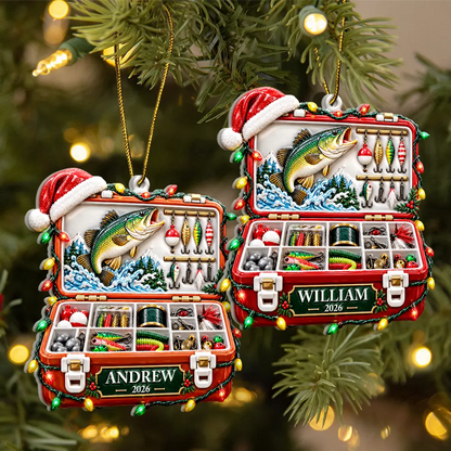 Christmas Gift For Fisherman - Personalized Fishing Tackle Box Embossed Ornament