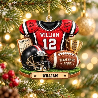 Personalized Football Ornament 2026, Custom Jersey & Helmet Keepsake Vr2