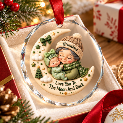 First Christmas as Grandma Love to the Moon and Back - Personalized Glass Ornament - Christmas Gift for Grandma