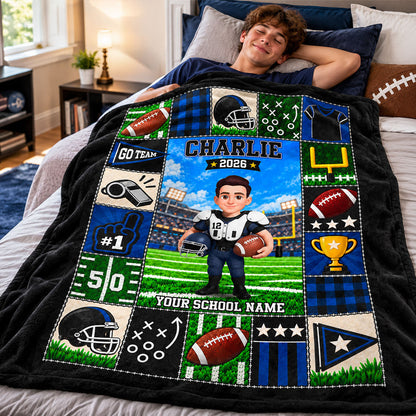 Football Star Custom Name And Number - Personalized Fleece Blanket - Gift For Football Players, Grandkids, Boys, Girls