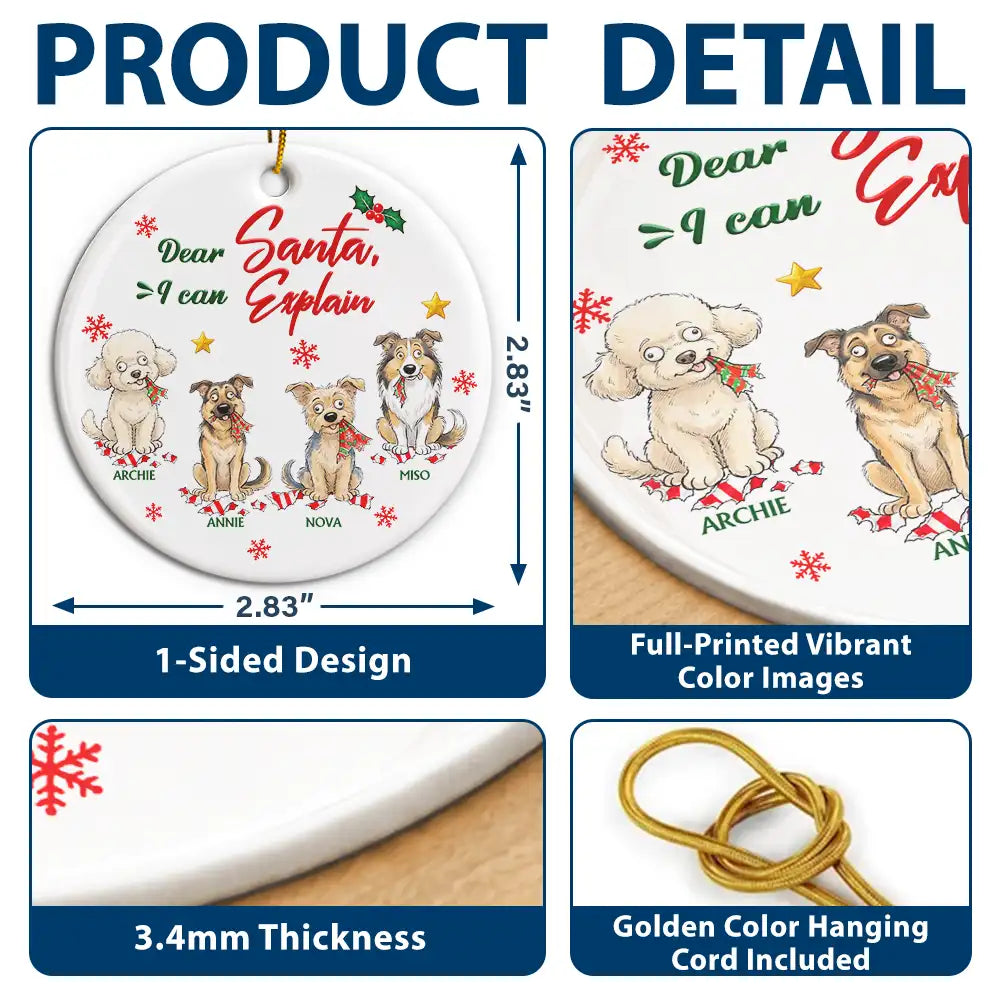 Funny Christmas Gift For Dog Lovers - Personalized Custom Photo Dear Santa Define Naughty Circle Ceramic Ornament