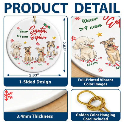 Funny Christmas Gift For Dog Lovers - Personalized Custom Photo Dear Santa Define Naughty Circle Ceramic Ornament