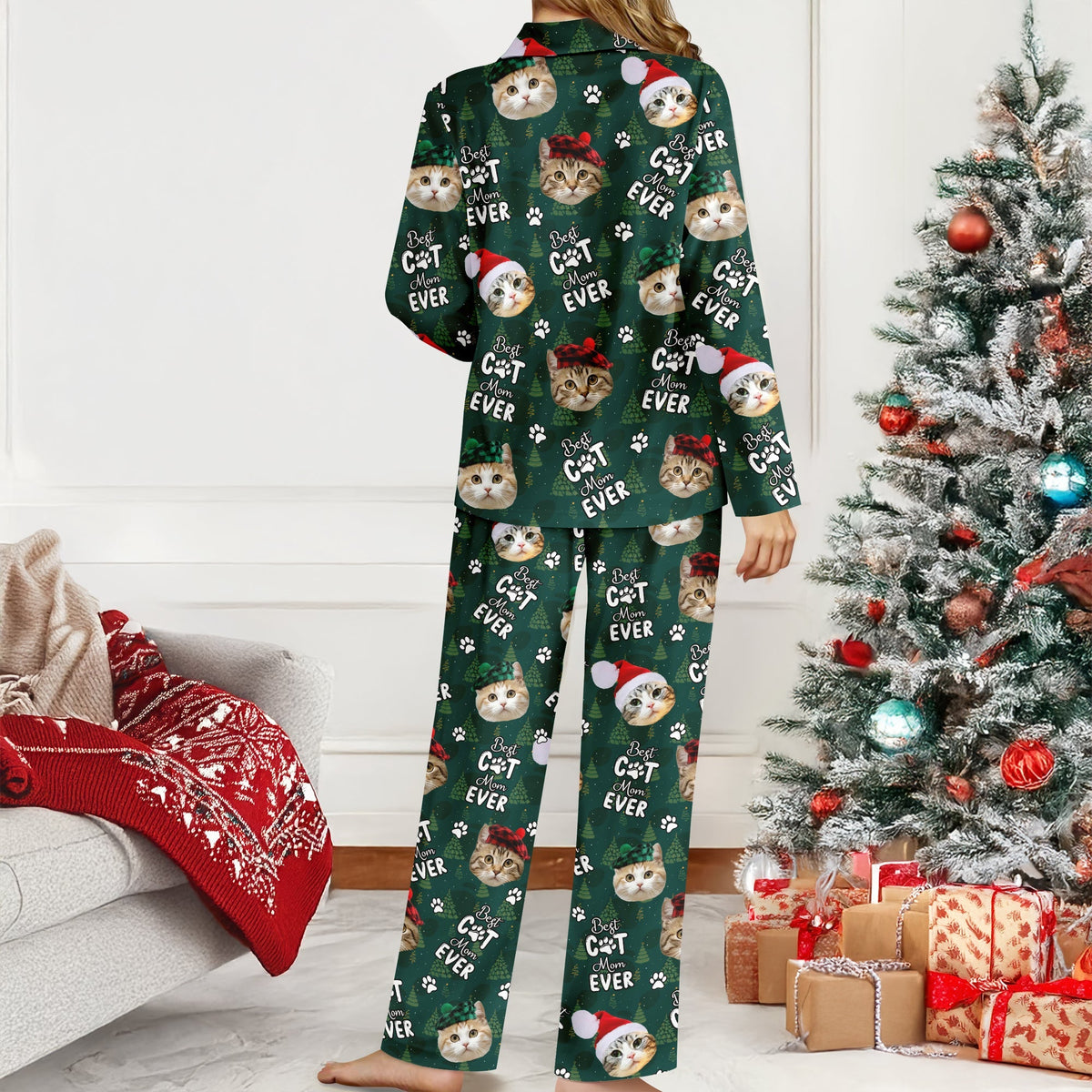 Custom Cat Face Cute Best Cat Dad Ever Christmas Pajamas LM32 895751