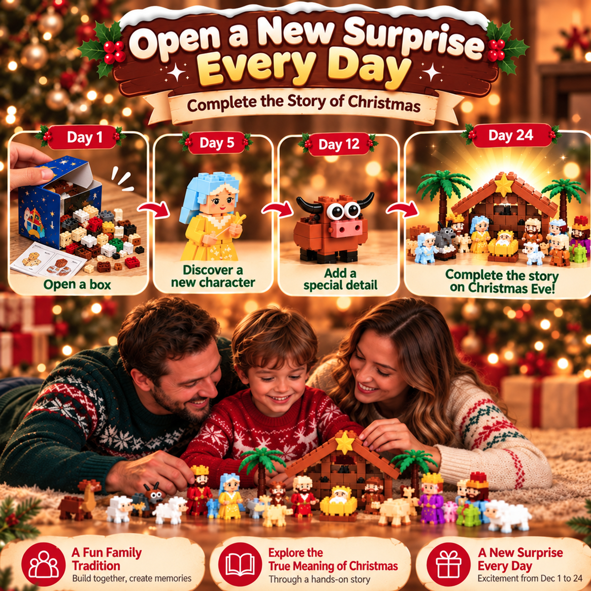 Twenty Four Days Of Building Blocks - Nativity Advent Calendar