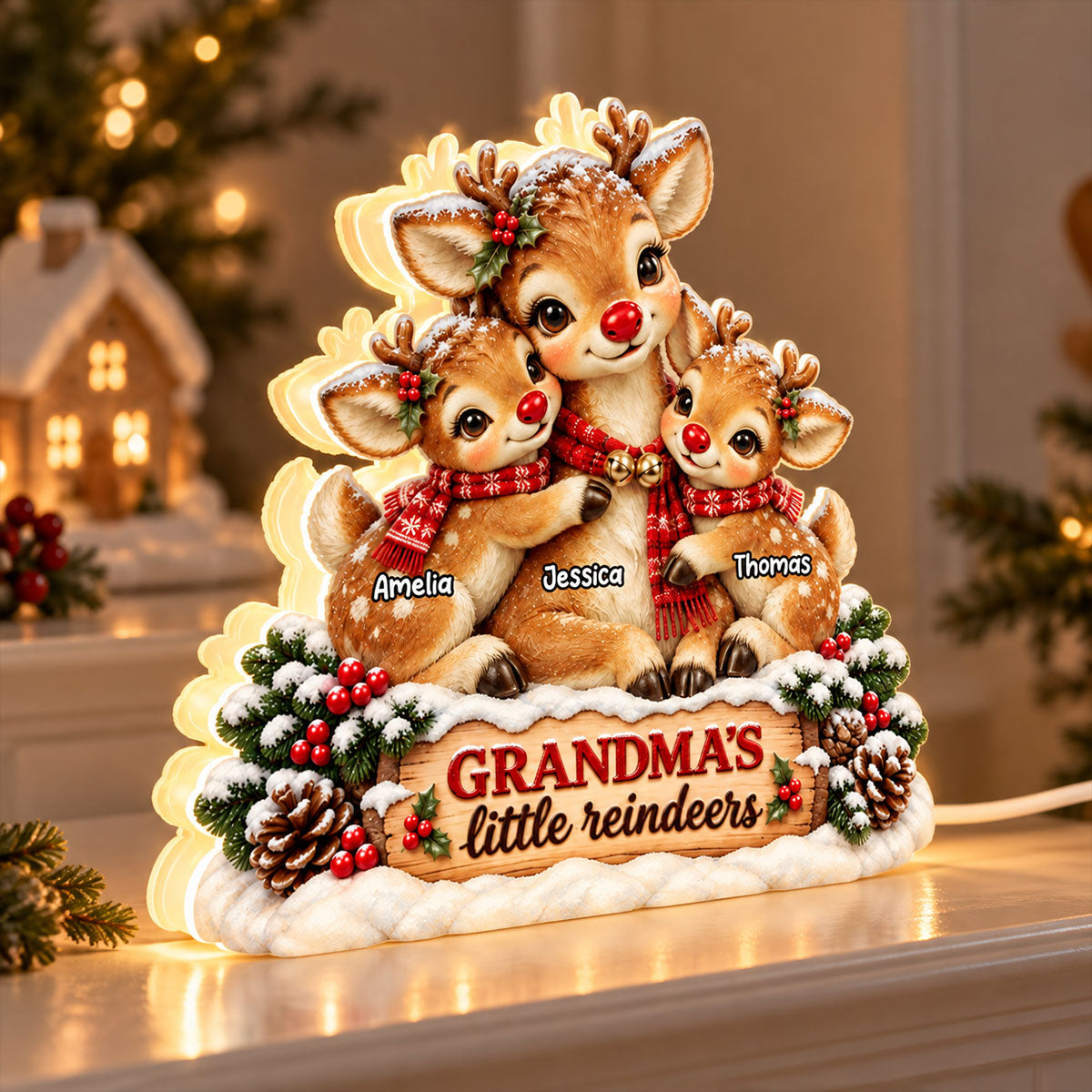 Grandma's Little Reindeers - Personalized Light Box - Heartfelt Christmas Gift for Grandma
